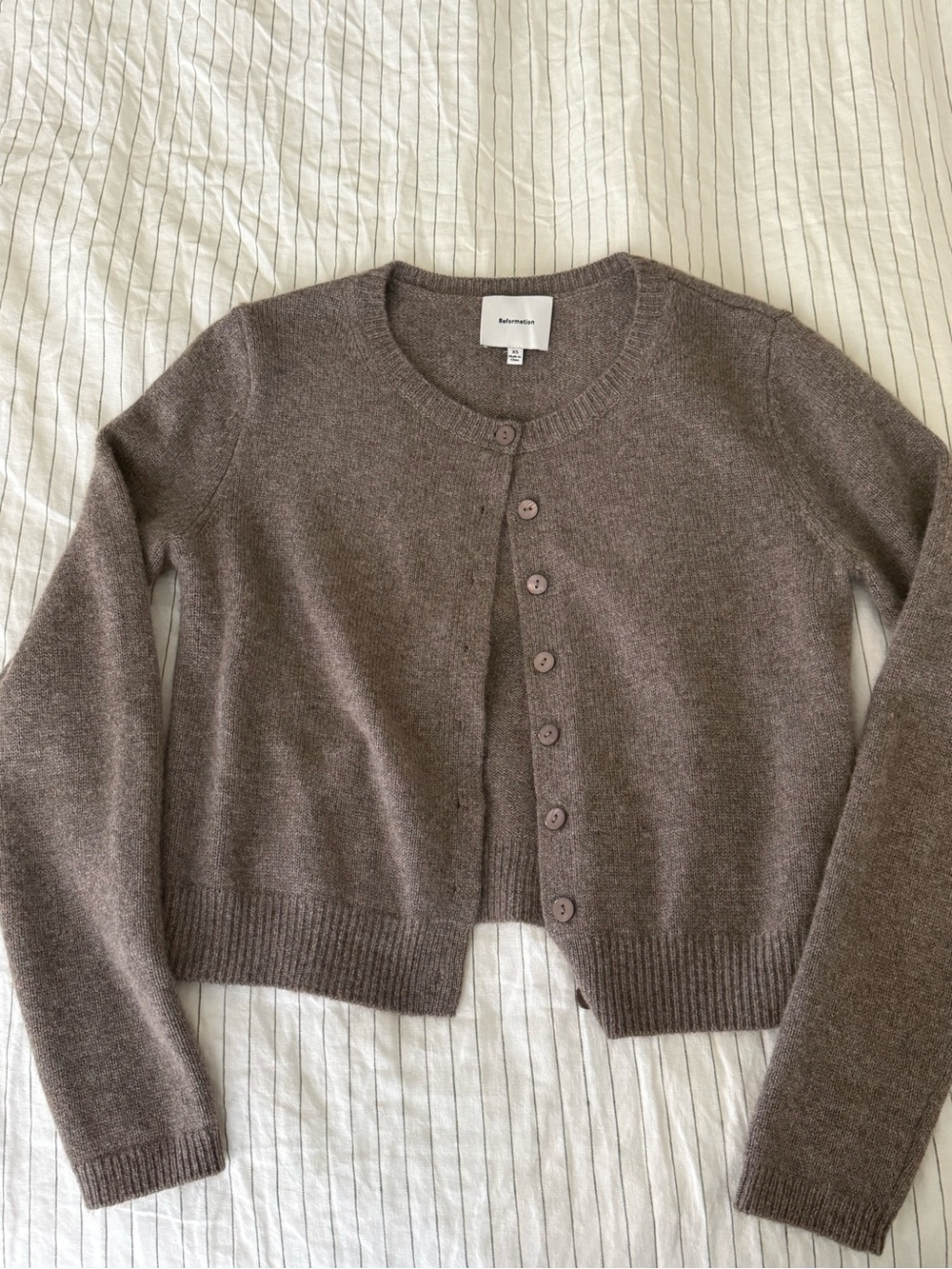 Reformation Cropped Button-Up Cardigan - Brown Taupe